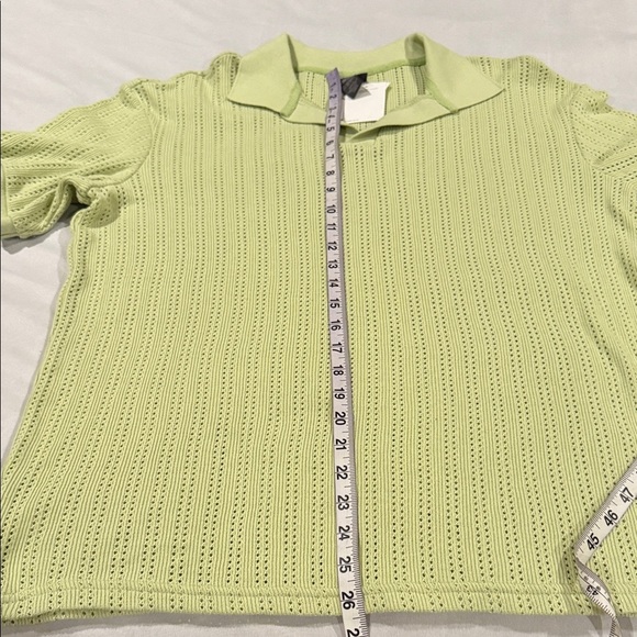 H&M Polo Shirt Light Green Cotton Blend Crochet Style Men’s Size M - Picture 7 of 9